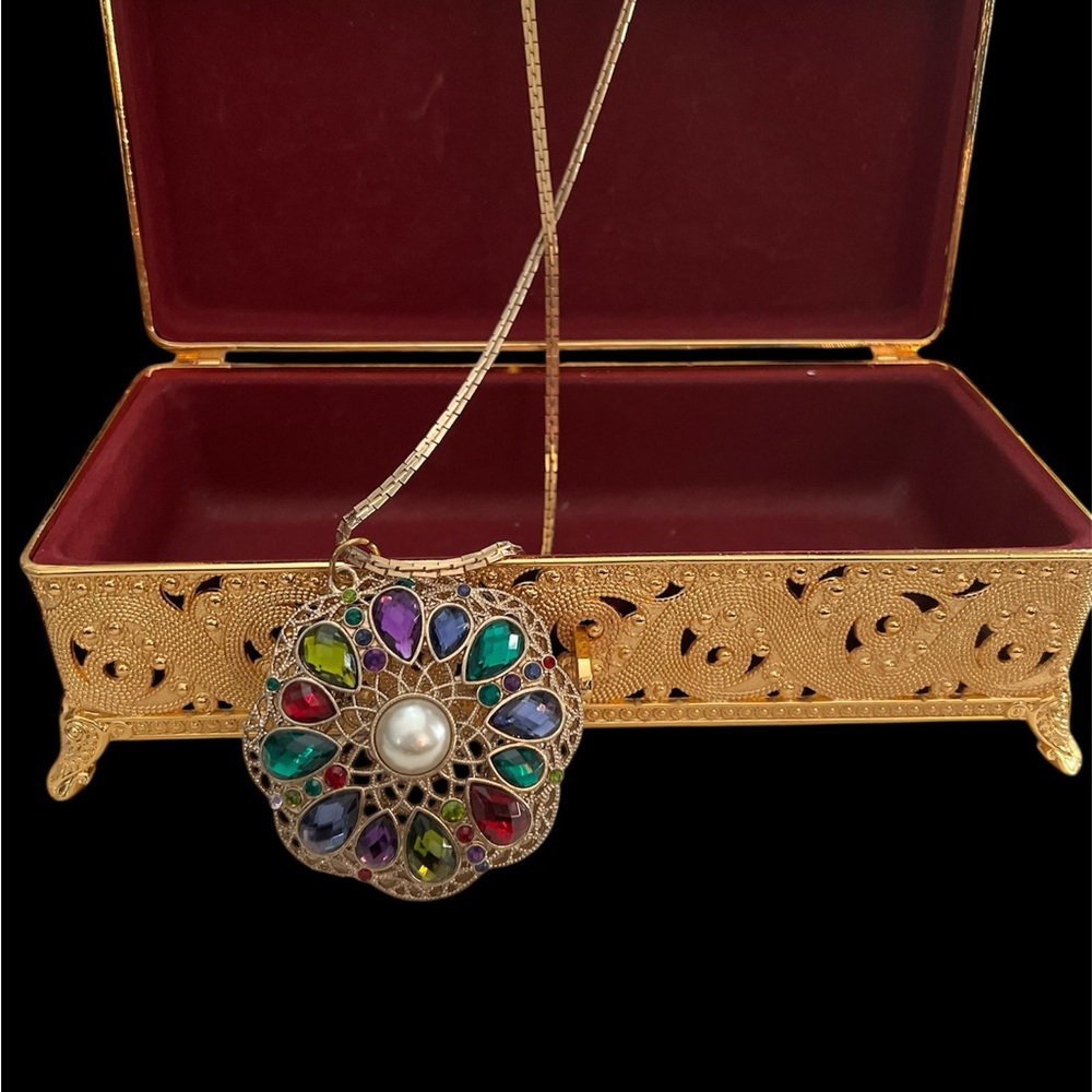 Multicolor Floral Pendant Multi-Colored FILIGREE Necklace